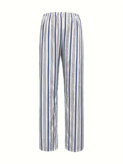 Women's Plus Stripe Print Wide Leg Pants With Pockets