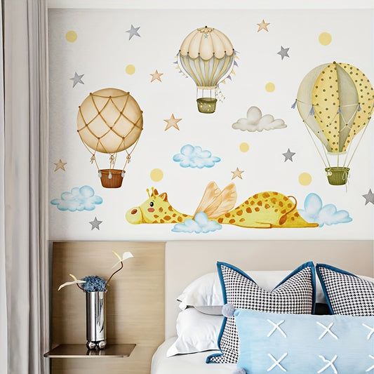 Wall Sticker Deer Hot Air Balloons Clouds Stars Room Decoration Self adhesive