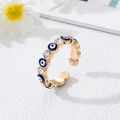 Boho Zircon Evil Eye Ring Adjustable Bling Party Jewelry