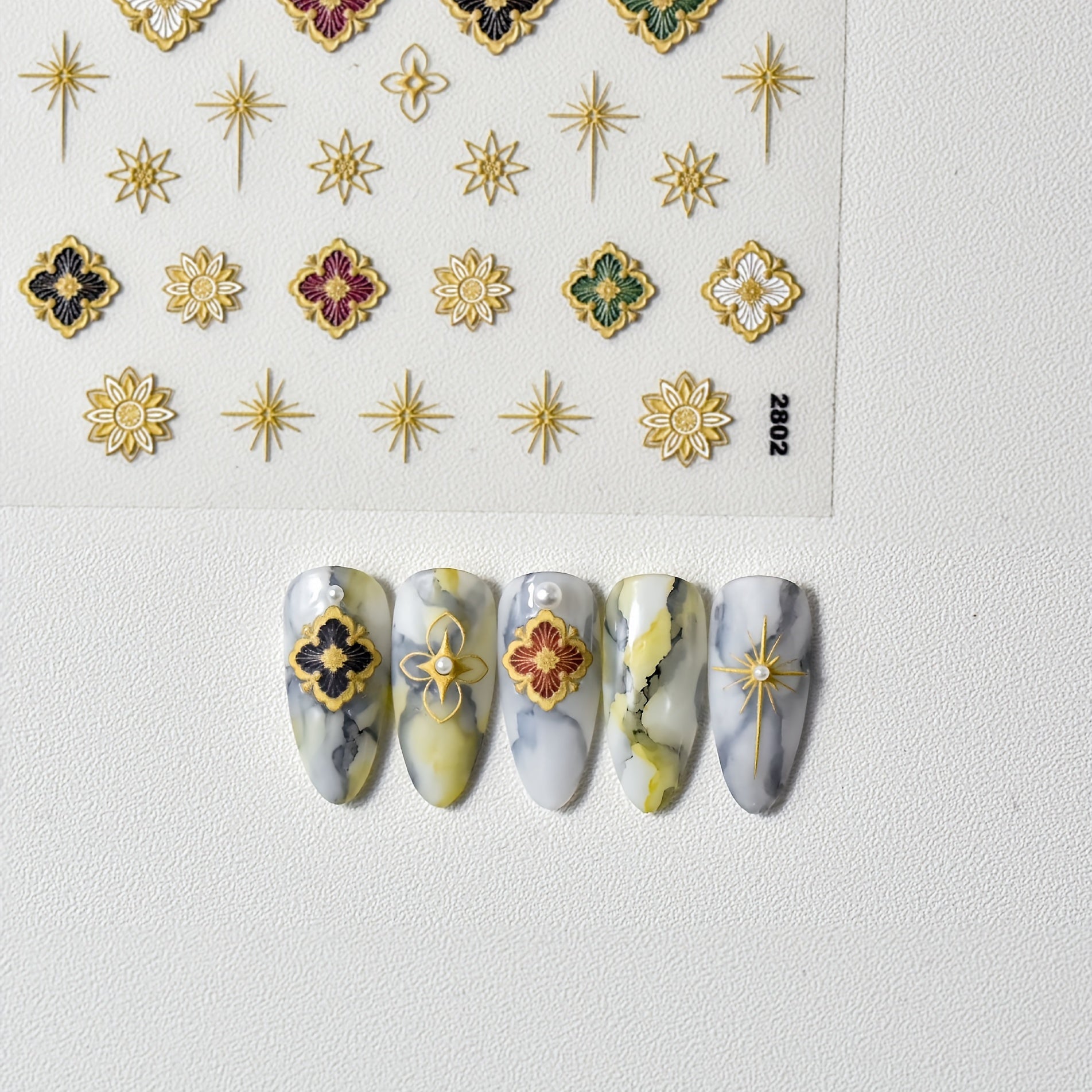 Bohemia Style Holographic Nail Stickers 5D Engraved Self Adhesive Decals