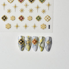 Bohemia Style Holographic Nail Stickers 5D Engraved Self Adhesive Decals