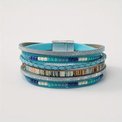 Colorful Boho PU Leather Wrap Bracelet Magnetic Buckle