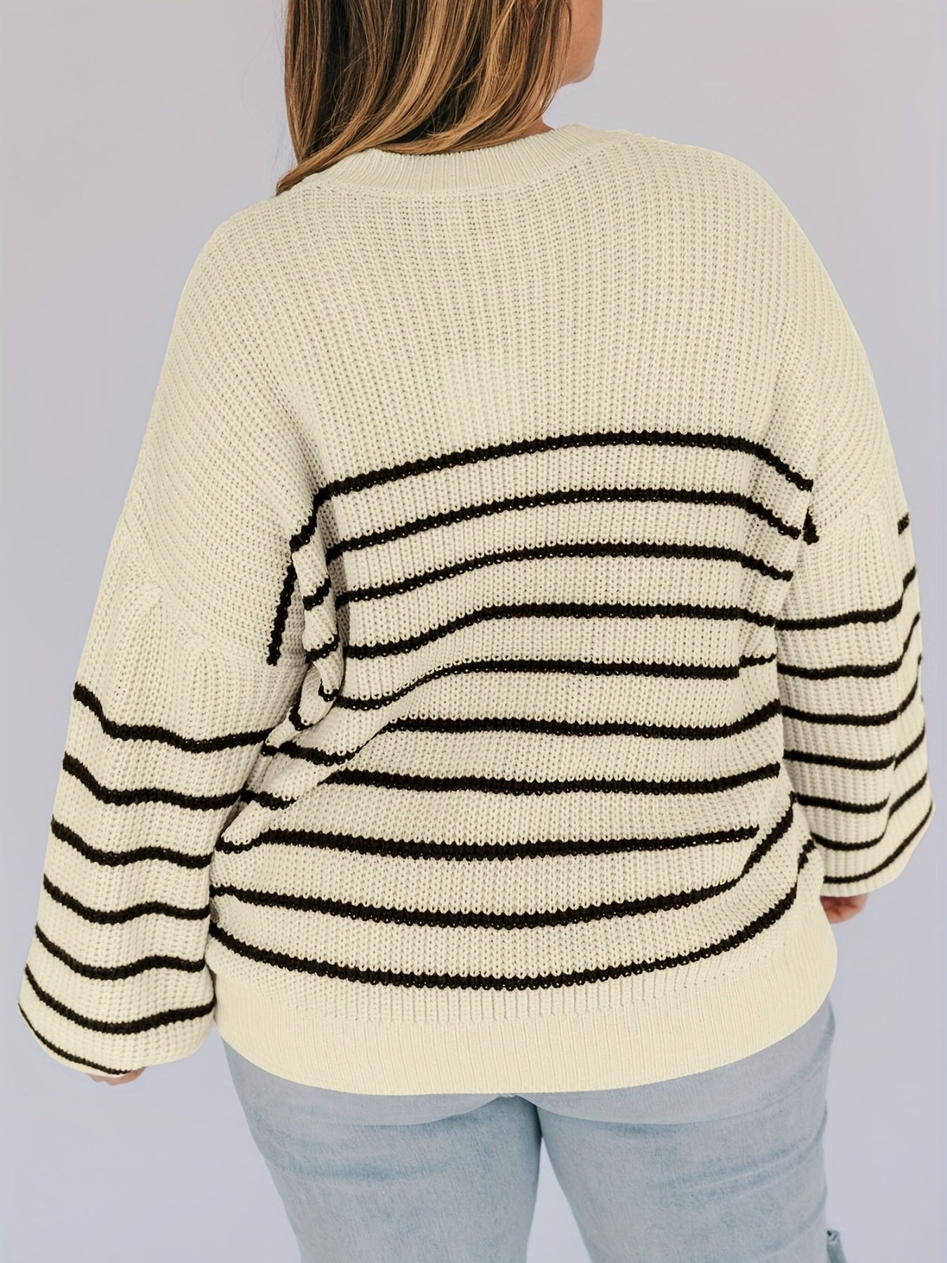  Stripe Print Long Sleeve Casual Sweater