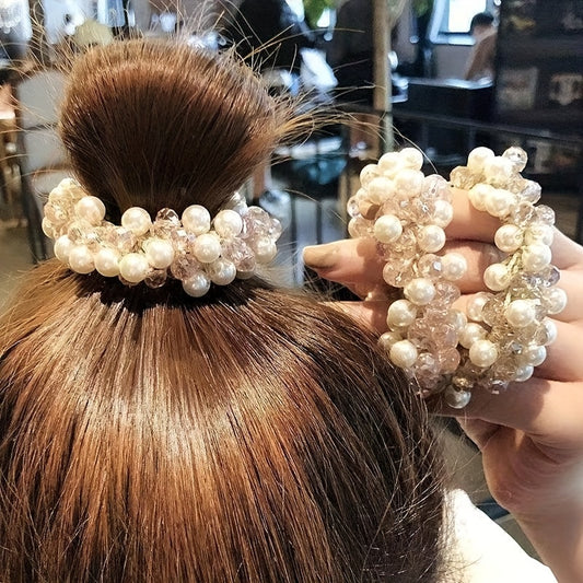 Faux Pearl Hair Tie Crystal Elastic Hair Rope Hair Ring Women's Hair Accessories