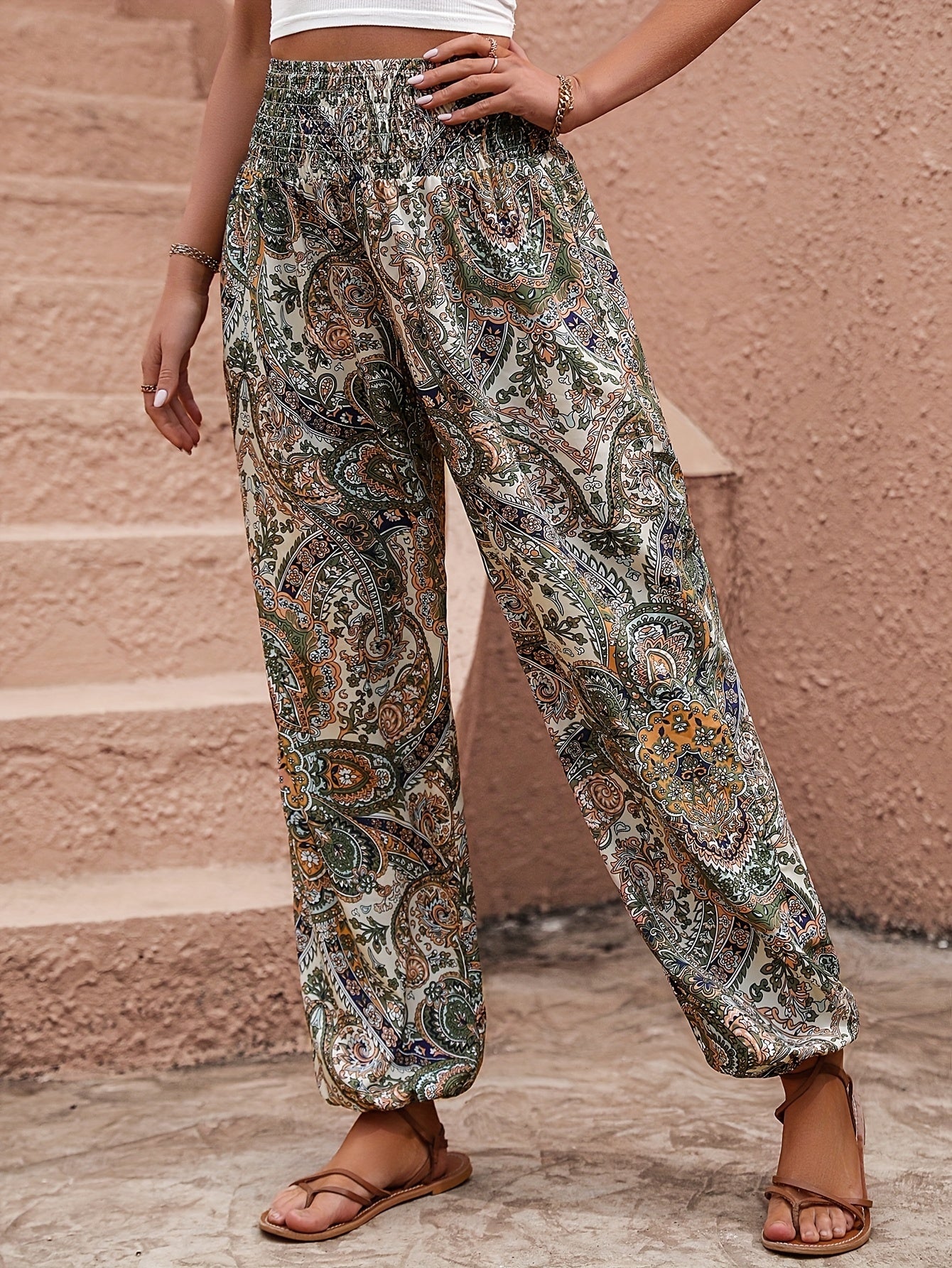  Boho Pants Women's Drawstring High Rise Jogger Trousers