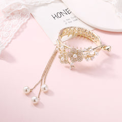 Copper Alloy Round Hair Claw Clip Tassel Faux Pearl Accessory