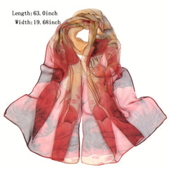 Classic Flower Print Scarf Thin Breathable Shawl Gauze Scarves