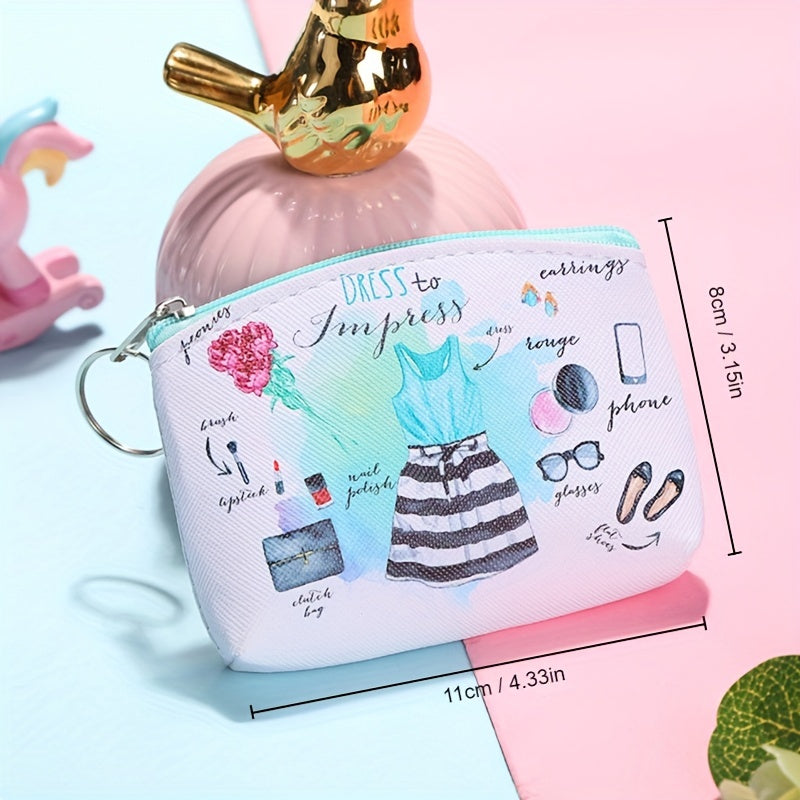 Cartoon Pattern Mini Coin Purse Zipper Keyring Storage Bag