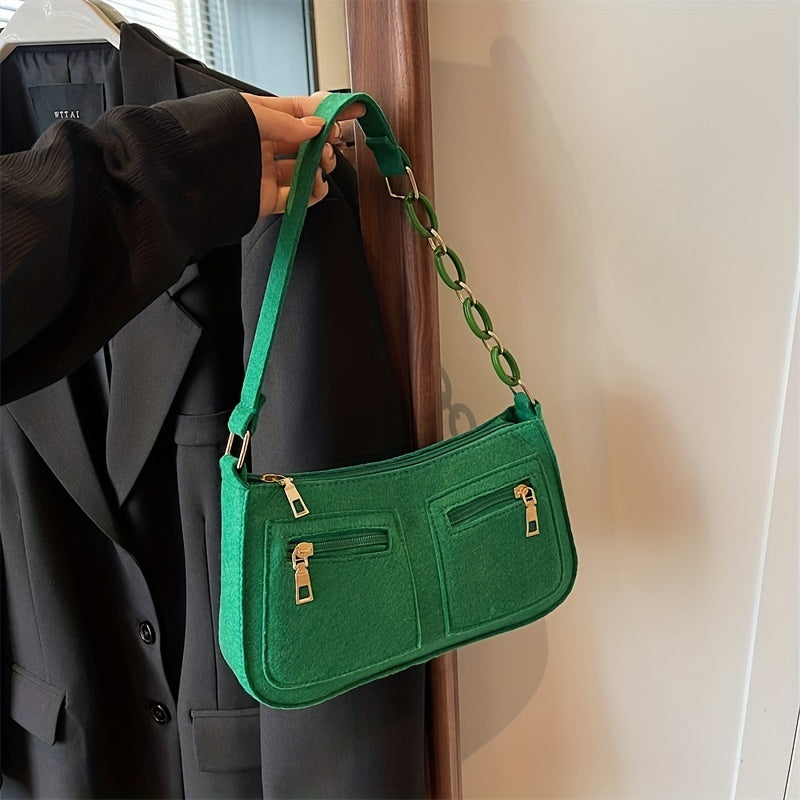 Felt Baguette Bag Chain Shoulder Underarm Purse Street Wear