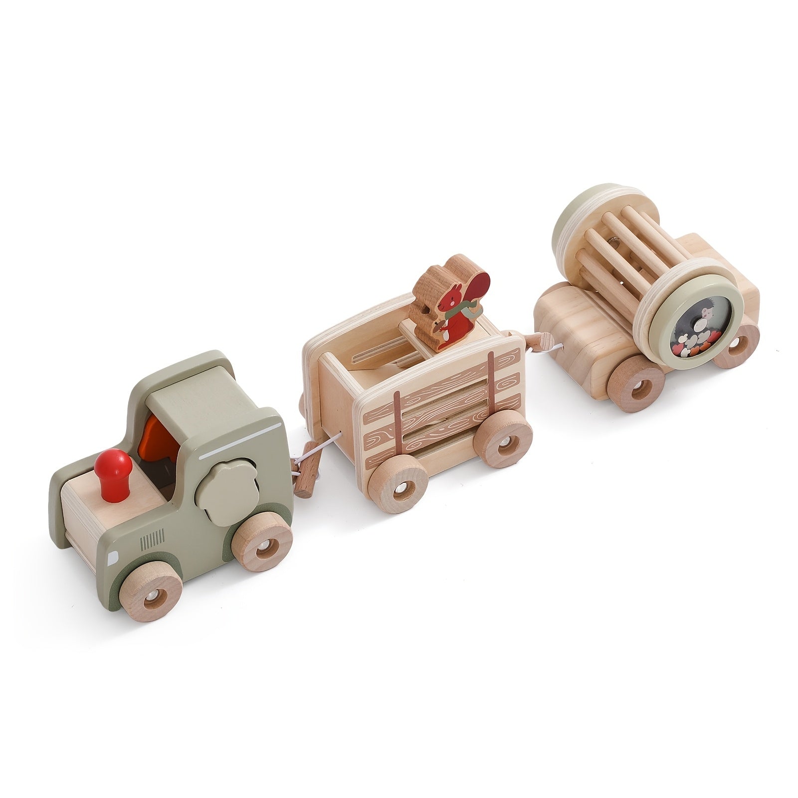 Wooden Train Shape Puzzle Kids Early Educational Matching Toy Squirrel Pulli