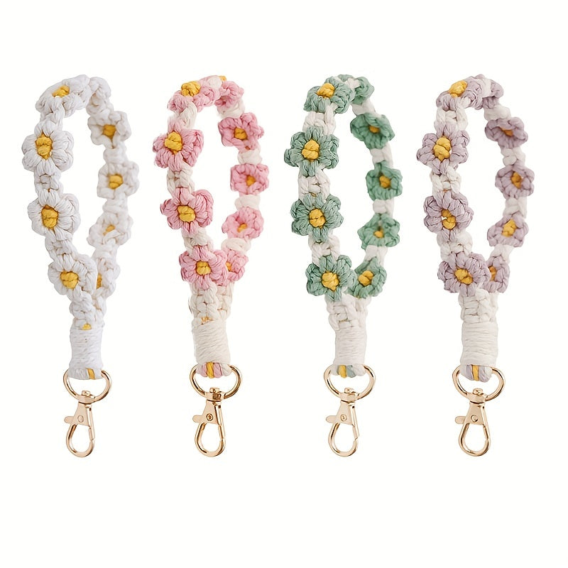 Daisy Flower Wrist Key Chain + Hand Woven Key Ring