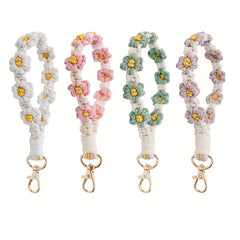Daisy Flower Wrist Key Chain + Hand Woven Key Ring