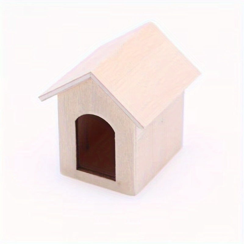 Wooden Dog House Model Toy with Puppy for Dollhouse Decor