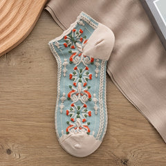5 pairs Embroidery Socks Ethnic Flower Crew Socks Gift Tube Socks