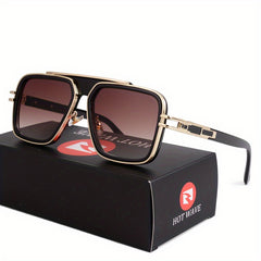 Vintage Men's Square Driving Sunglasses UV400 With Case