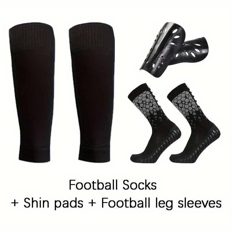 3 Pairs Set Calf Sleeves & Shine Guards & Crew Socks For Football