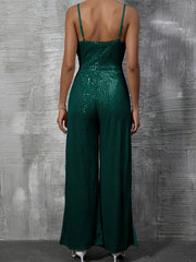 Sparkly Wide Leg Jumpsuit Sexy Backless Split Straps