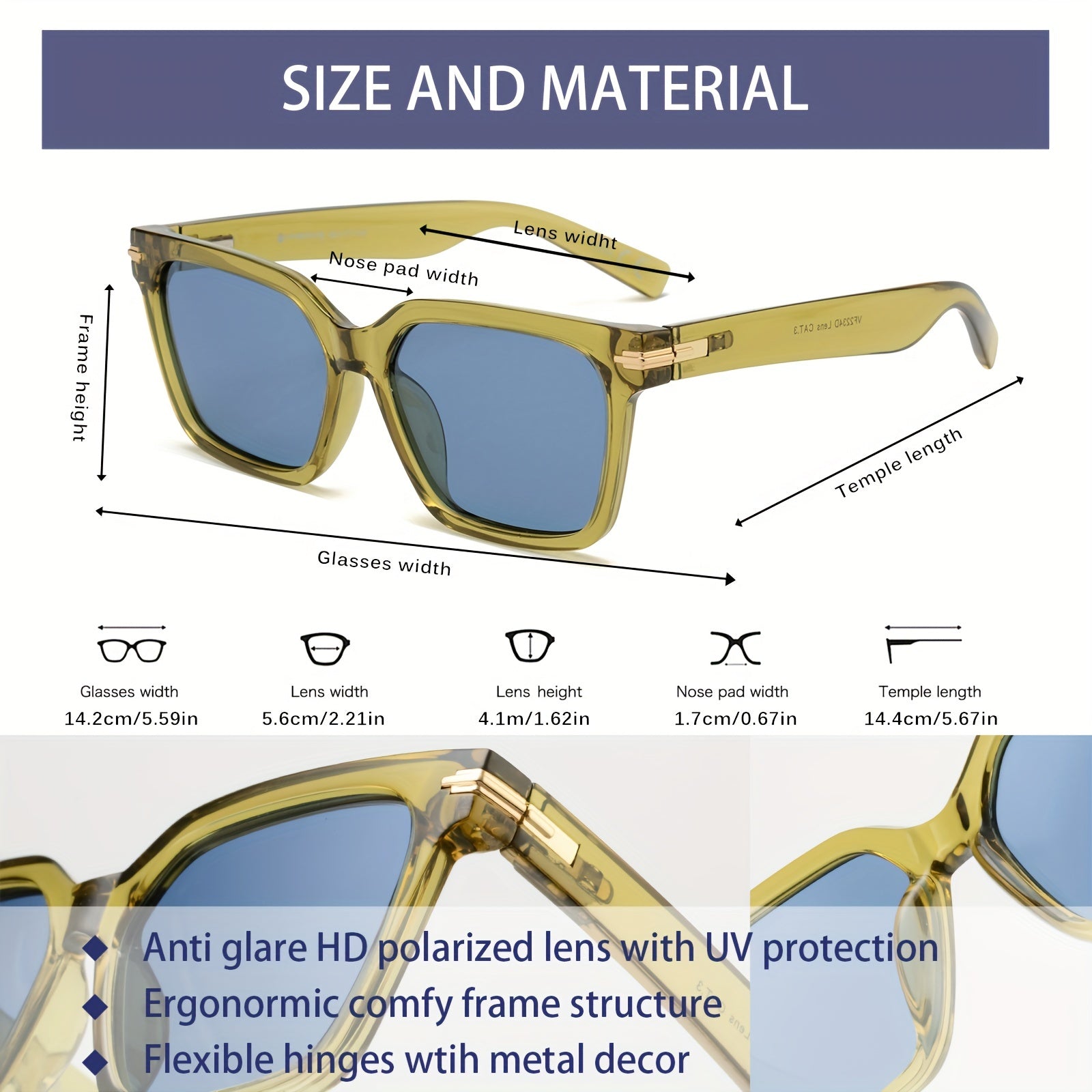 VIVIENFANG Rectangular Polarized Sunglasses Unisex Shades UV Protection