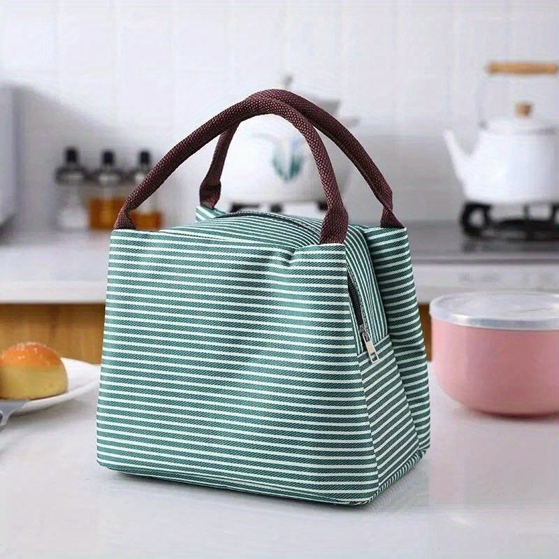 Insulated Striped Lunch Bag for Women and Men Soft Cooler Tote Bag