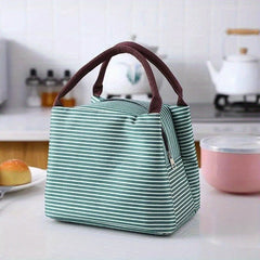 Insulated Striped Lunch Bag for Women and Men Soft Cooler Tote Bag