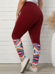 Graphic Print High Waist Pants + Skinny Pants Women's Plus