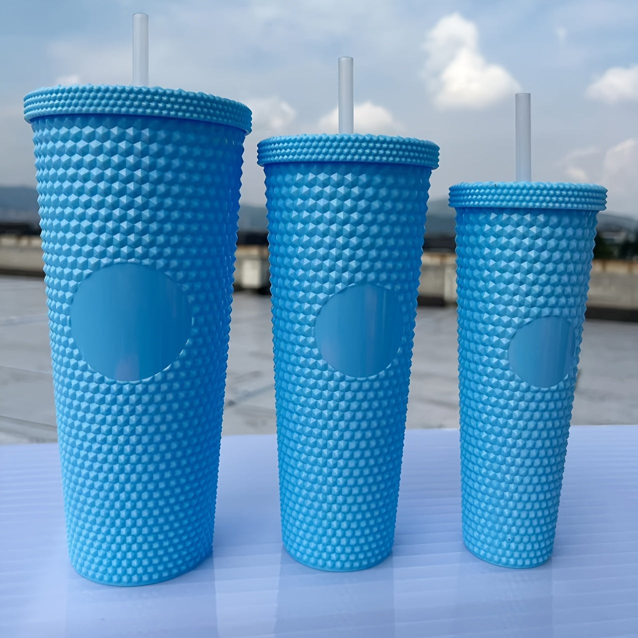 3pcs Plastic Water Cup Set with Straw 37.2oz 24.01oz 15.22oz Leakproof Bottle