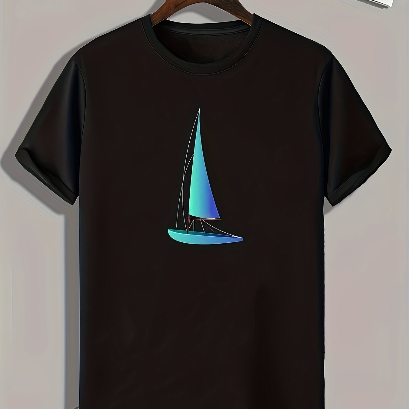 Sail Boat Print Men's Graphic T shirt Casual Tee For Summer Mens