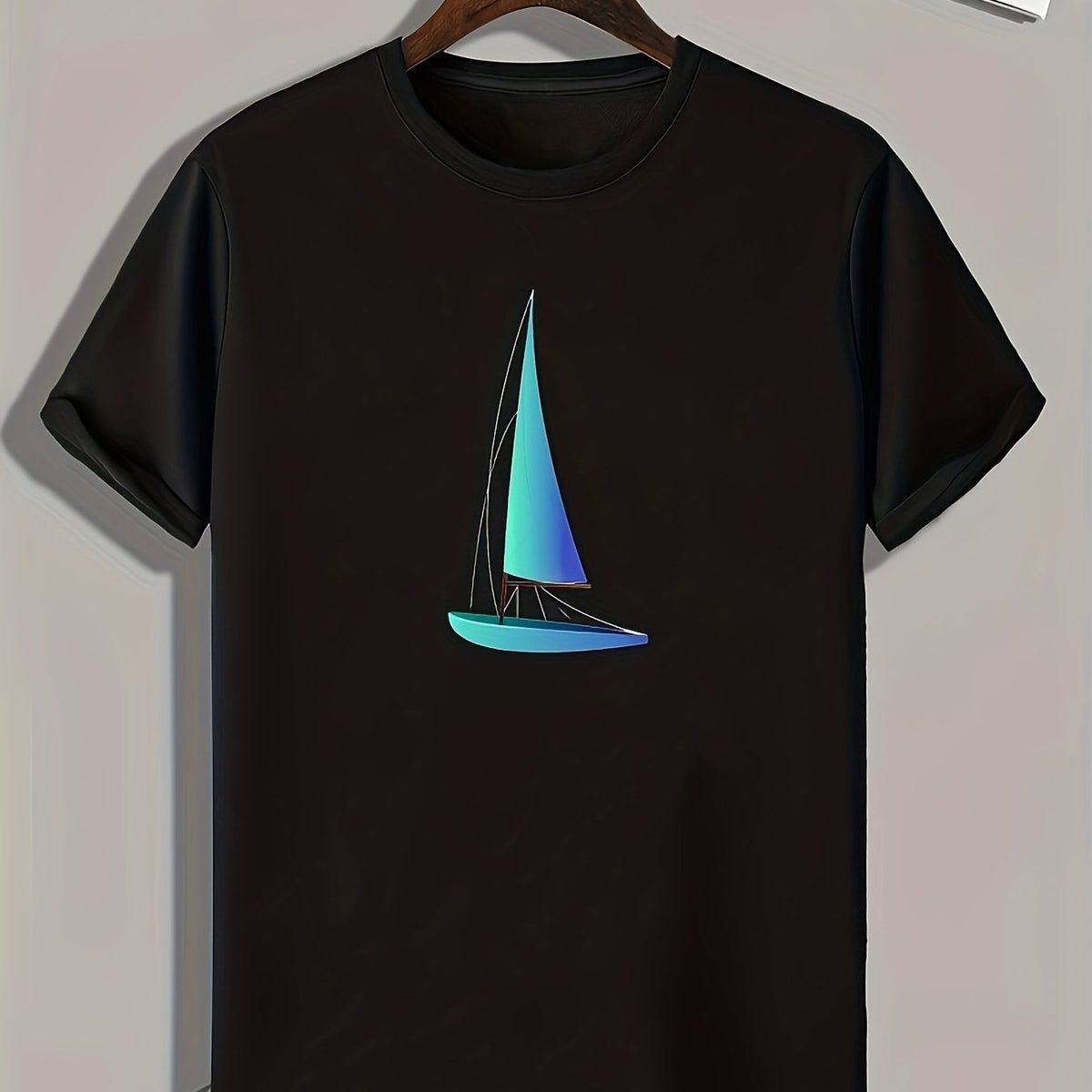 Sail Boat Print Men's Graphic T shirt Casual Tee For Summer Mens
