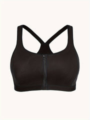  Sports Bra Zipper Front Racer Back Stretch Yoga Fitness Bra