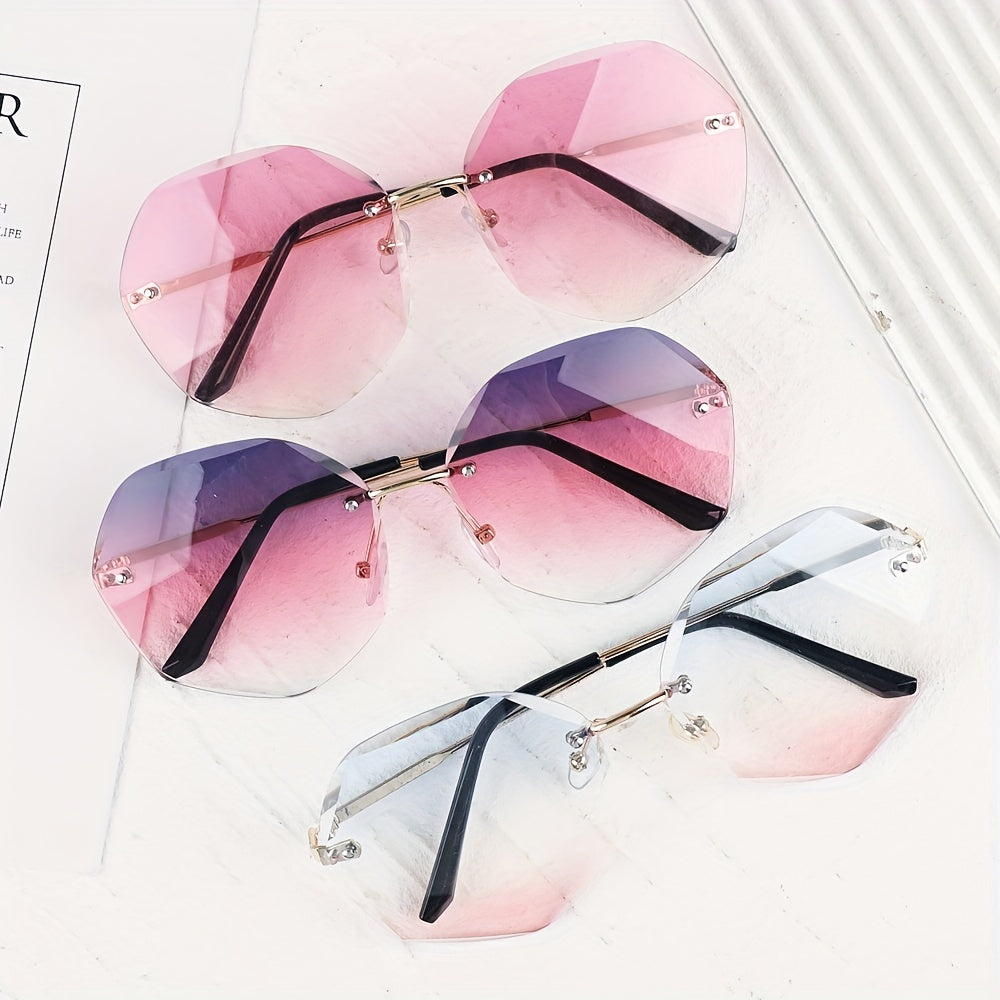 Oversized Polygonal Sunglasses Gradient Rimless Glasses UV400