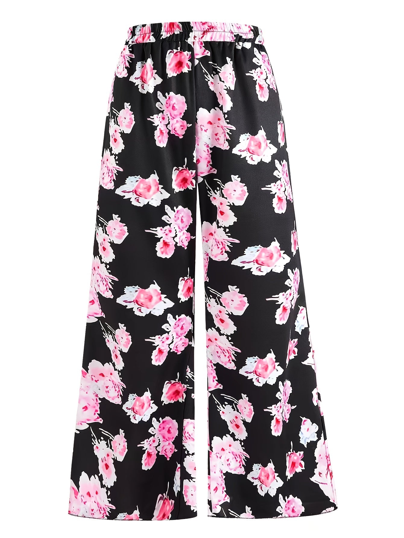 Women's Plus Floral Print Wide Leg Trousers With Pockets