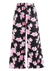 Women's Plus Floral Print Wide Leg Trousers With Pockets