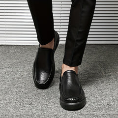 Men's No Tie Leather Loafers Warm Slip-On Shoes