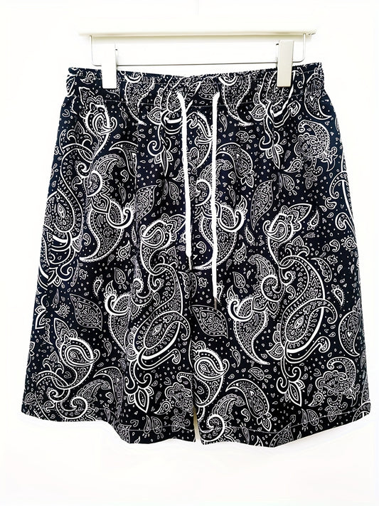 Quick Dry Paisley Floral Print Men's Swim Trunks Board Shorts