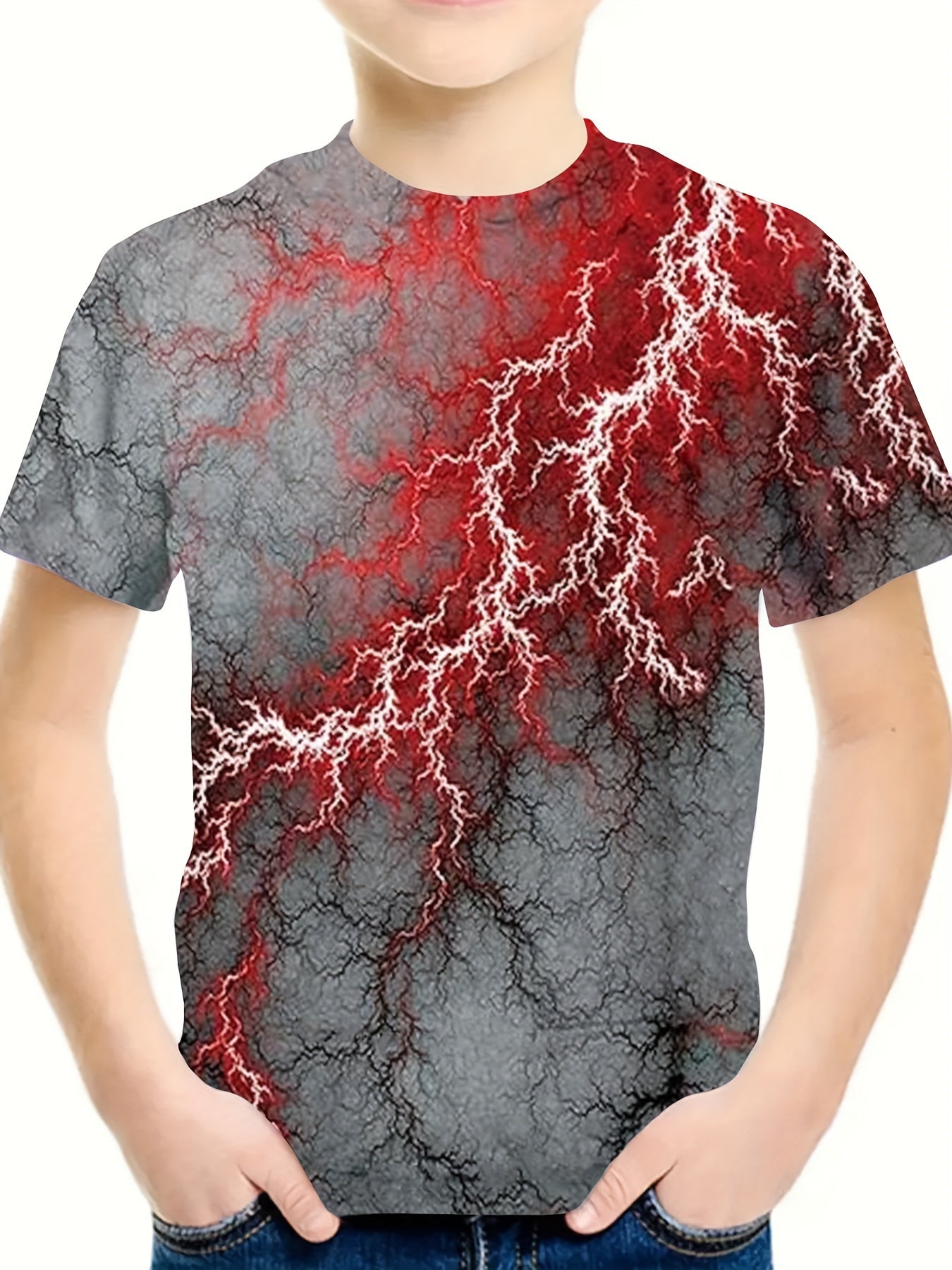 Red Lightning Print Short Sleeve T shirt 3D Print Pullover Sports Gift
