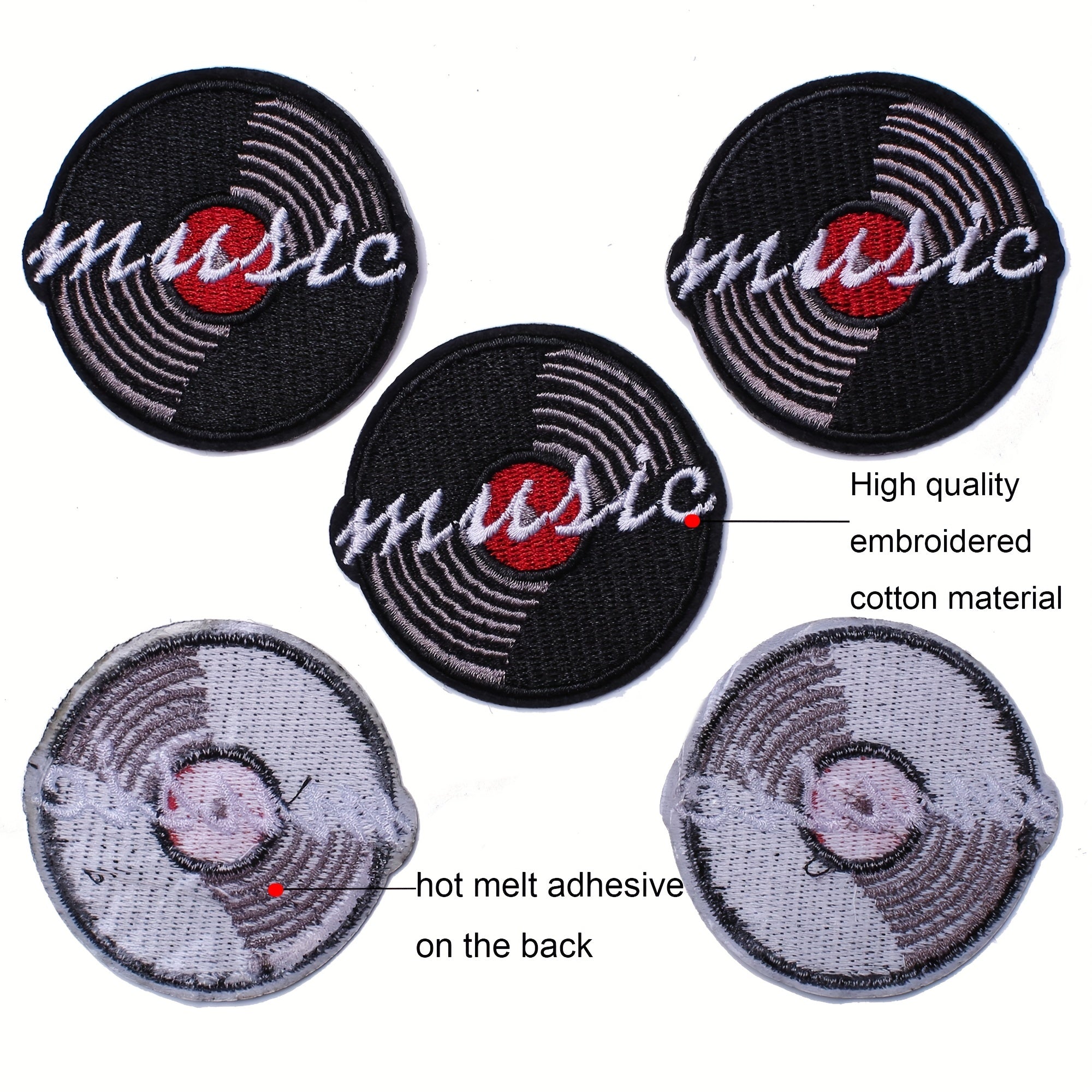 J CARP 5pcs Music Patches For Clothing Jackets Hats Men's Embroidery Iron On