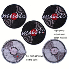 J CARP 5pcs Music Patches For Clothing Jackets Hats Men's Embroidery Iron On