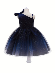Girl's Princess Dress Sequin One Shoulder Mesh Dress