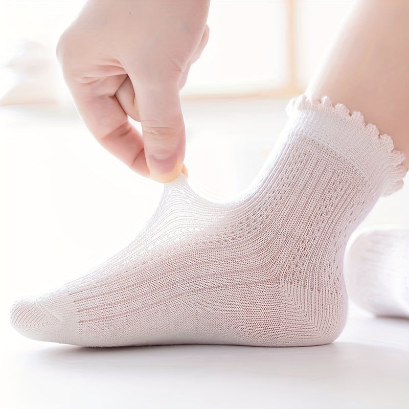 5 Pairs Girls Thin Floral Socks Spring Summer Accessories
