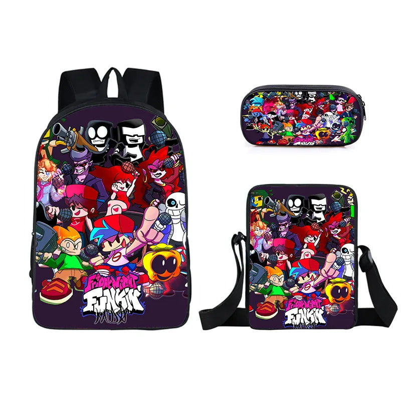 16 Inch Anime FNF Backpack 3D Video Game School Bag 3 Pcs Set