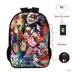 16" Gravity Falls USB Charge Backpack Cartoon School Bag