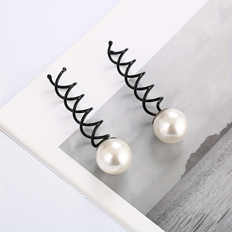 2pcs Spiral Hair Bun Maker Faux Pearl Hair Pin for Women Girls W