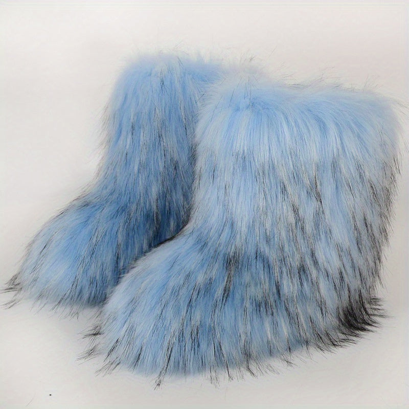 Women's Furry Mid Calf Snow Boots Plush Warm Winter Thermal Fuzzy Boots