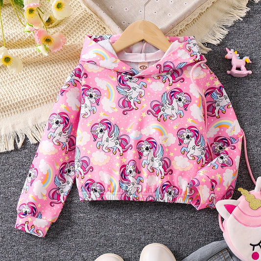 Girls Unicorn Full Print Hoodie Cropped Sweatshirt Pullover