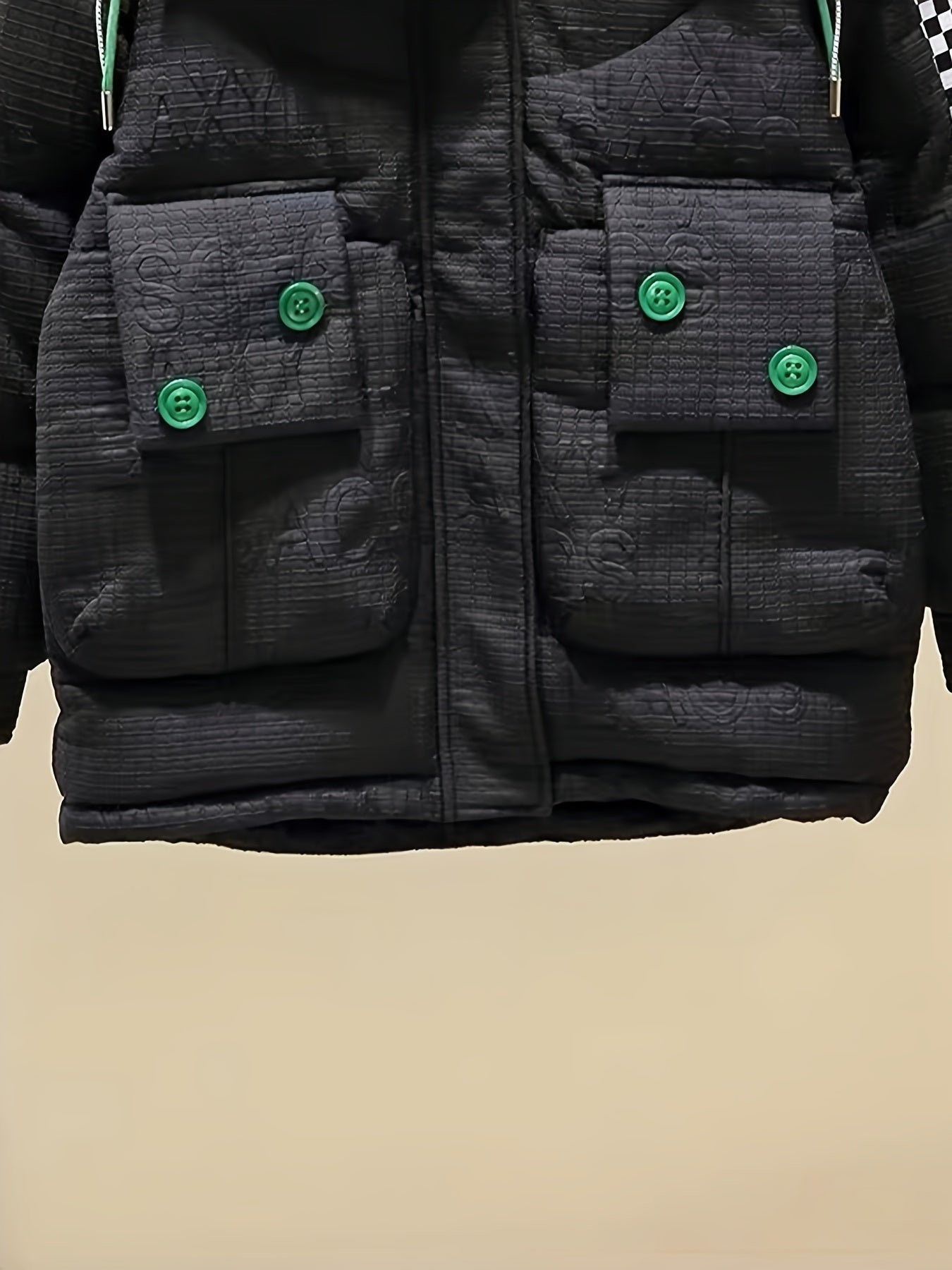 Plaid Detail Puffer Jacket Women's Winter Hooded Jacket