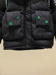 Plaid Detail Puffer Jacket Women's Winter Hooded Jacket