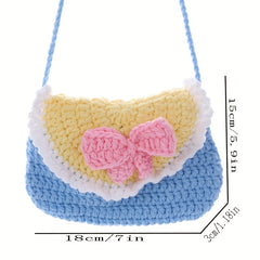 Cartoon Bow Decor Knit Shoulder Bag Coin Purse Mobile Phone Bag