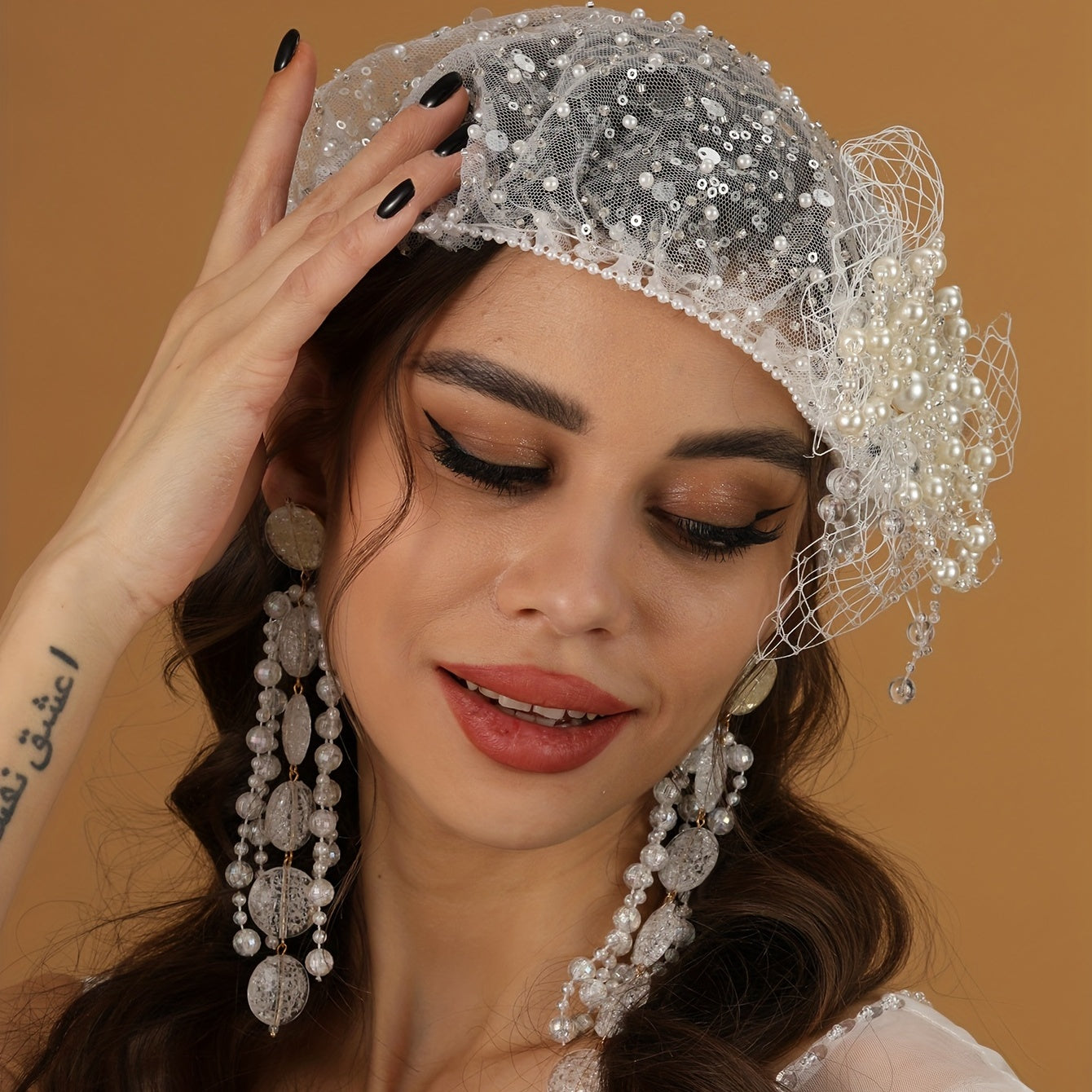 2pcs Pearl Bridal Headpiece Tassel Sequin Headbands Wedding Hair Accessory
