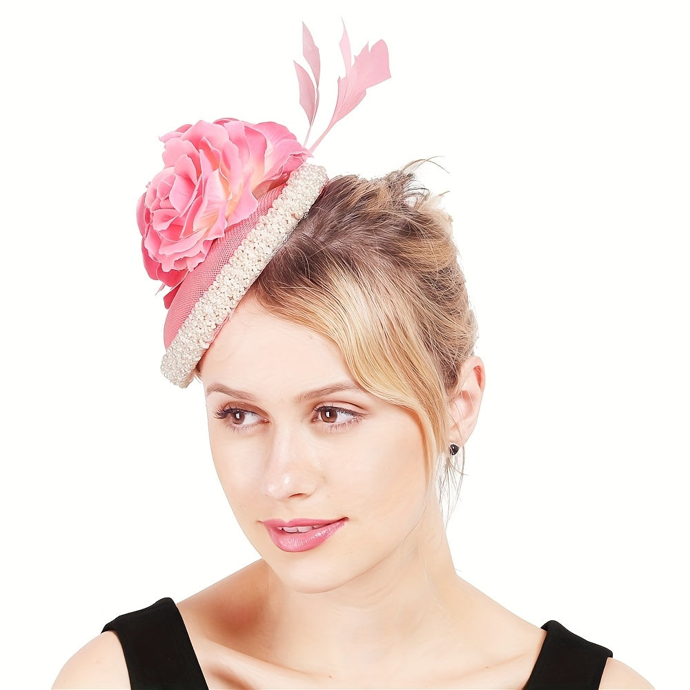 Vintage Rose Fascinator with Faux Pearl Lace Trim Toggle Closure
