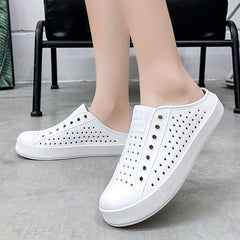 Women's Flat Water Clogs Closed Toe Hollow Out Solid Slip On Beach Sandals